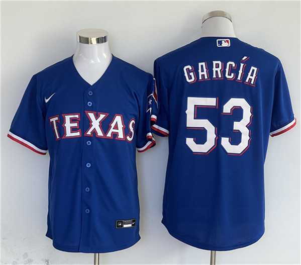 Men%27s Texas Rangers #53 Adolis Garcia Royal With Patch Cool Base Stitched Jersey